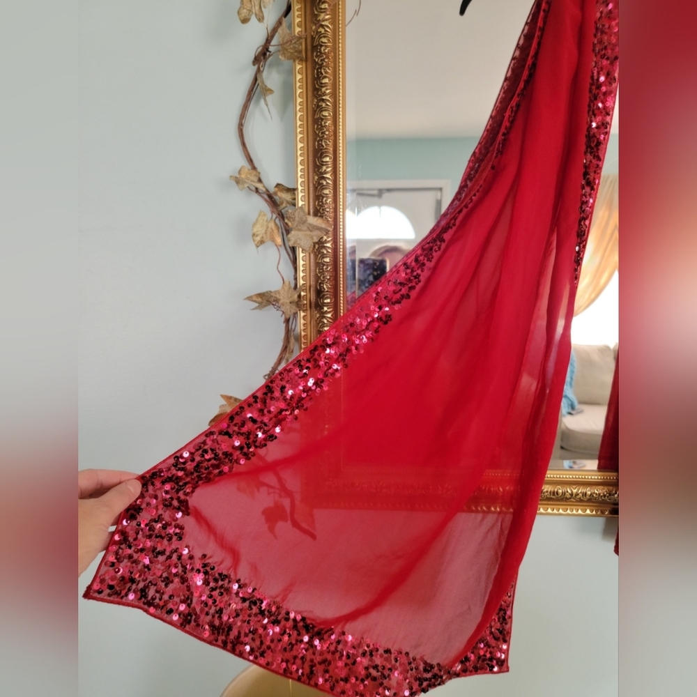 Chiffon Style Sequined Red Shawl Wrap Scarf